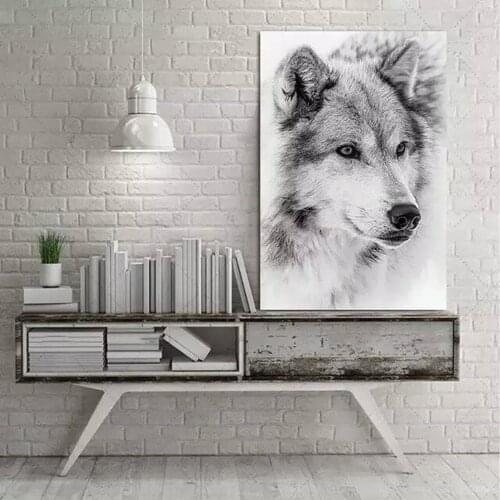 5D Diamond Painting Animal Modern Minimalist Style Black White DIY Diamond Embroidery Wolf Mosaic Wall Art Living Room Decor