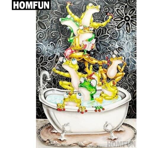 HOMFUN Full Square/Round Drill 5D DIY Diamond Painting "Frog shower" 3D Embroidery Cross Stitch 5D Home Decor Gift A00616