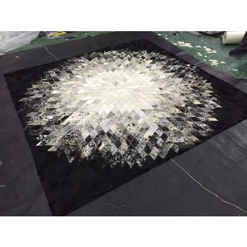 White Grey Animal Skin Cowhide Rug Patchwork Real Cow Hides Black Brow Fur Leather Rug Carpet