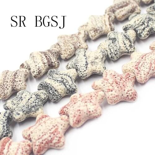 Free Shipping 25mm Red Black Brown Large Star Shape Band Stripe Natural Stone Lava Loose DIY Beads 15"