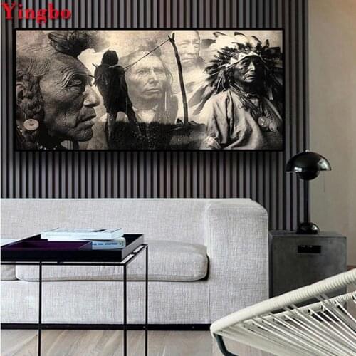 Large DIY Diamond Painting Black and white indian man Diamond Embroidery Rhinestones Mosaic painting By Numbers wall sticker