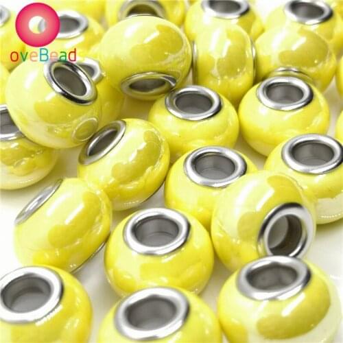 10Pcs 16mm Big Round Glass Murano Charms Large Hole European Spacer Beads Fit Pandora Bracelet Chain Necklace DIY Women Jewelry