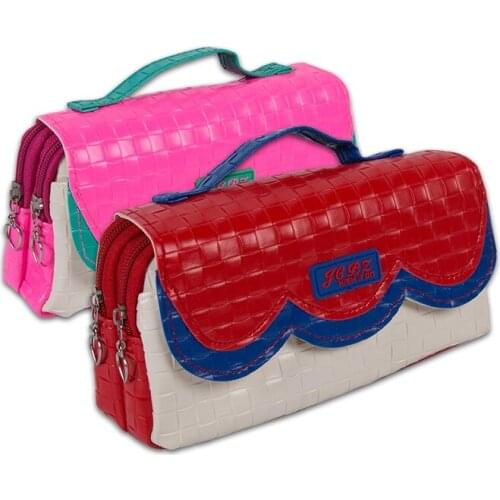 Portable three layer pencil case Color pencil bag PU leather pen case Bear canvas pen bag student cute stationery bag handbag
