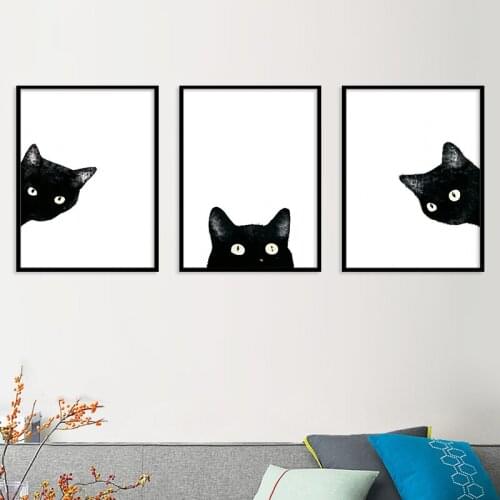 Black White Cat Kitten Face Animal Posters and Prints Nordic Canvas Painting Living Room Wall Art Pictures Home Decor