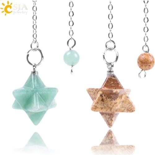 CSJA Natural Gem Stones Merkabah Pendulums for Dowsing Divination Wicca Chakra Reiki Pink Crystal Lapis Lazuli Onyx Pendant F055