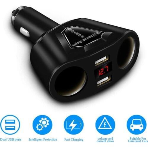 DC LCD Car Dual USB cigarette Lighter Socket Splitter Charger Power Adapter