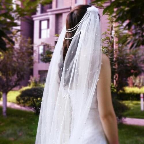 ZMV03 Bridal Veil 1.4M Single layer with Pearls and Flowers White Ivory Wedding Veil for Women Bridal Mesh Veil With Comb
