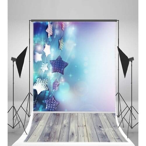 Photography Backdrop Fantasy Blue Star Background and Wooden Floor