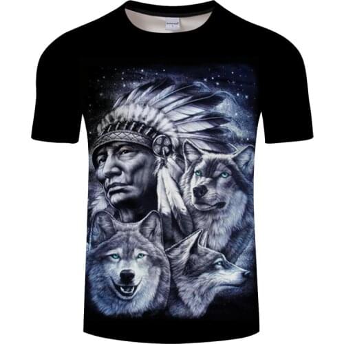 3d Indians Wolf Print T Shirts Summer O Neck Short Sleeves Casual Man Tees Tops Harajuku Style Streetwear Men animal T-shirt