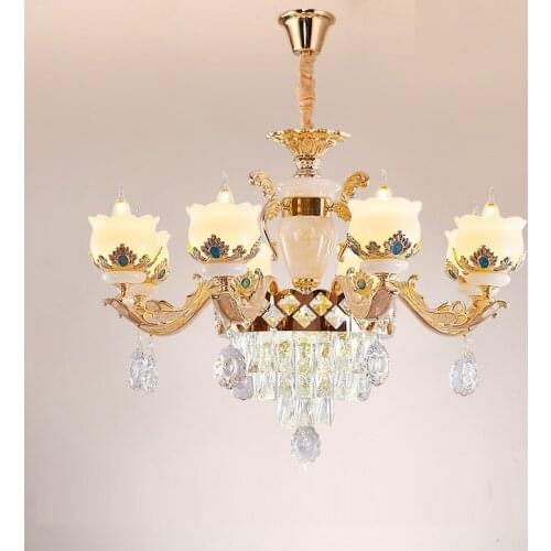 European-style crystal chandelier, real jade, hall, living room lamp, dining room, bedroom, luxurious luxury villa duplex floor