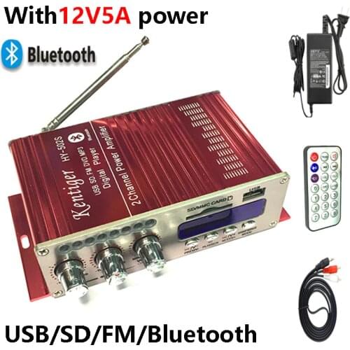 KENTIGER HY-502S With 12V5A Power Adapter 40W Mini Bluetooth Amplifier + AV Cable+ Remote Control USB/SD Card Player FM Radio