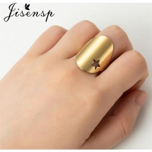 Jisensp 2021 Stainless Steel Hollow Star Finger Rings Stainless Steel Cocktail Ring Geometric Fashion Jewelry for Women Men