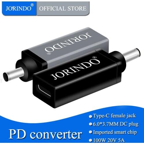 JORINDO Usb type c male to dc 6.0*3.7MM with pin plug power adapter connector for notebook,PD100W decoy quick charge converter