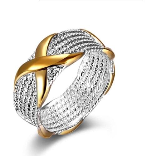 Golden Color Letter X Shaped Two Tone Design Party Ring Band Anniversary Unique Gift Spot Finger Ring For Wife NEW 2019