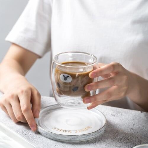Creative Cute Cartoon Animal Double Insomination Glass Milk Cup Milk Cup Milk Tea Cup Cat Claw Juice Cup