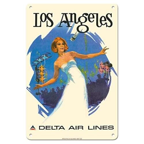 Los Angeles, California - Delta Air Lines - Airline by Daniel C. Sweeney c.1970s Metal Tin Sign