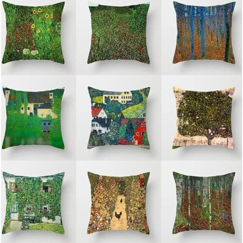 Oil Painting Theme Tropical Plant Landscape Jungle Trees Pillow Cover Cushion Cover Home Sofa Decoration Cushion Cover