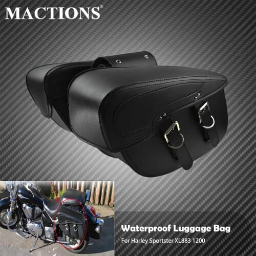 Motorcycle Saddlebag Leather Waterproof Luggage Bag Black For Harley Sportster XL883 1200 For Kawasaki For Vulcan For Triumph