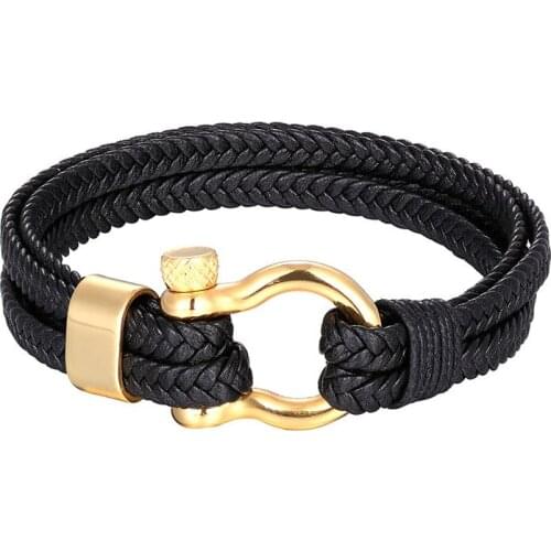 Men 's Genuine Leather Woven Titanium Steel Bracelet Horseshoe Buckle Stainless Steel Ornament Bracelet