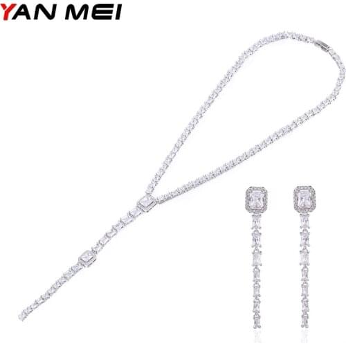 YAN MEI Vintage Square Stone Exquisite Charm Round Cubic Zirconia Jewelry Sets Engagement Gift GLE5844Y