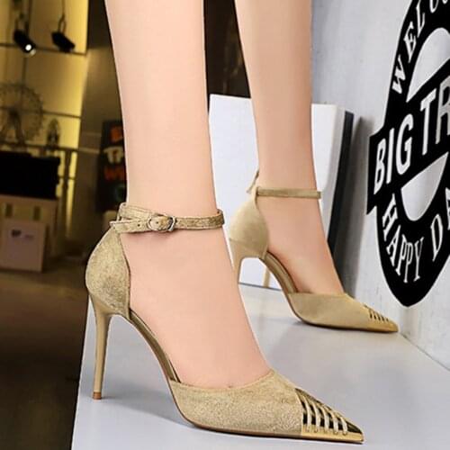 New Office Shoes Wedding Sandals Solid Flock 10cm High Heels Metal pointed Summer Ladies Pumps Plus Size Sexy Party Women Shoes