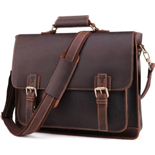 Men Genuine Leather Bags Briefcase Cowhide Men Multi-Function Business Bags Men Retro Handbags 15.6 Inch Laptop Bag