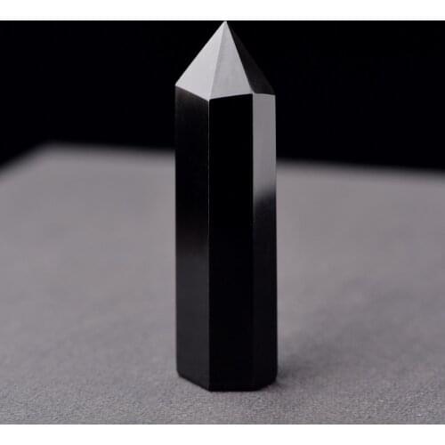 Natural Obsidian Black Obelisk Tower Quartz Stone Point Hexagonal Wand SP99