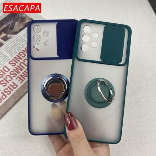 Clear Ring Stand Holder Phone Case For Samsung Quantum 2 A82 A32 5G Slide Lens Protection Shockproof Case For Samsung A72 A52 5G