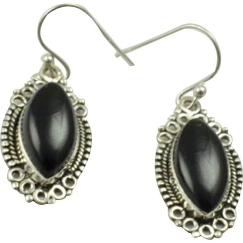 LoveGem Genuine Black Onyx EARRINGS 925 Sterling Silver, 36.8mm, AE2298