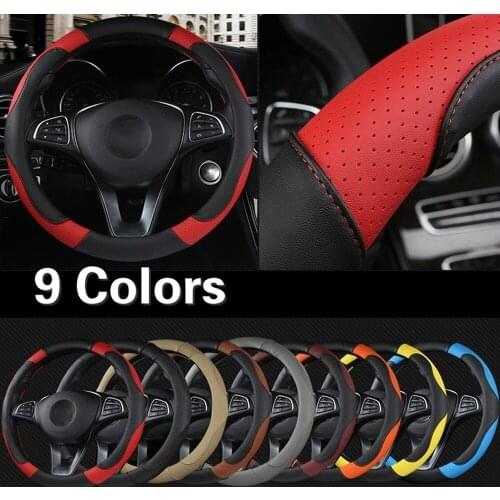 Sport Style Contrast Color Non-slip Sweat Good Breathable PU Leatherette Universal 15 inch Car Steering Wheel Cover Protector