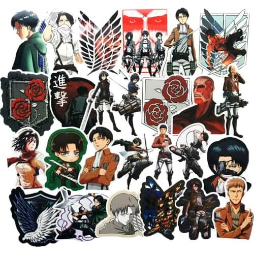10/42Pcs Anime Sticker Attack on Titan Sticker Cartoon Sticker for DIY TOY Guitar Scrapbook Skateboard Snowboard Laptop Luggage