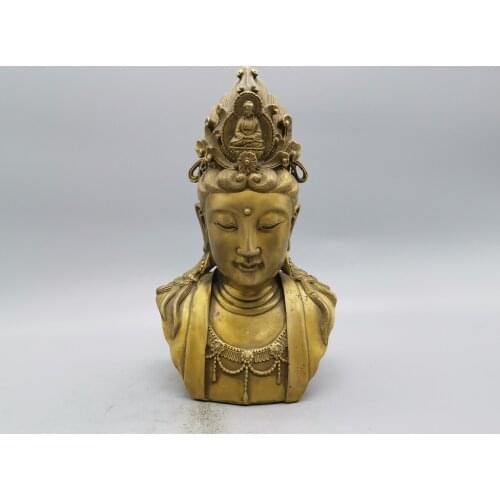 Ornaments Decoration Brass Chinese Buddha Guanyin Bodhisattva Bust Bronze Head Statue Craft Collection Living Room Sculpture