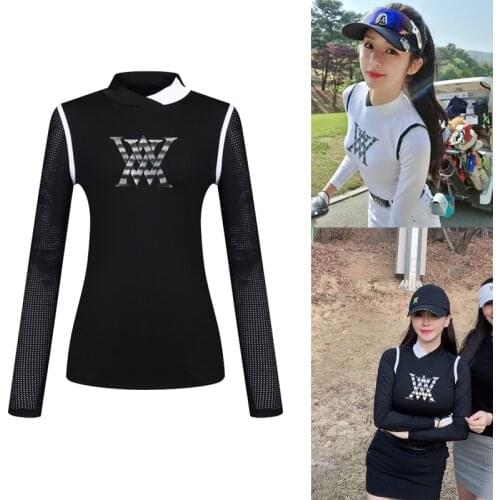 Spring and summer thin sunscreen long-sleeved golf wear womens shirt stretch fabric and perforated sleeves