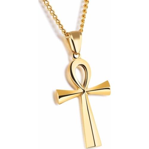High Polished Stainless Steel Ancient Egyptian Ankh Cross Pendant Religious Necklace - Symbol of Life Jewelry for Women Men