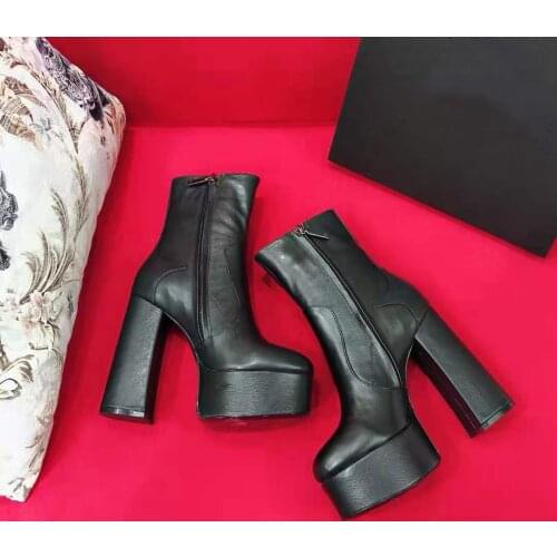 Women Shoes Paris Billy Boots Black Genuine Leather Platform Ankle Boots