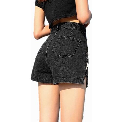 2021 Summer Women Shorts Jeans Letter Zipper Female Style Wide Leg Hot High Waist Short Pants Cotton Loose Slim Denim