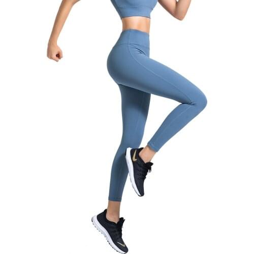 EC.MS Women Leggings No Middle Seam Fitness Pants Ladies High Waist Yoga Training Leggins Girls Naked Feeling Solid Tights