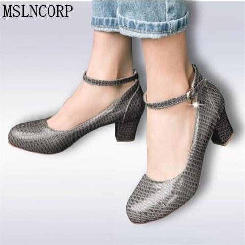 Plus Size 34-48 Vintage Chunky Heel Pumps Women Shoes Round Toe Rubber Sole Casual Dress Shoes seasons Women office Party Pumps
