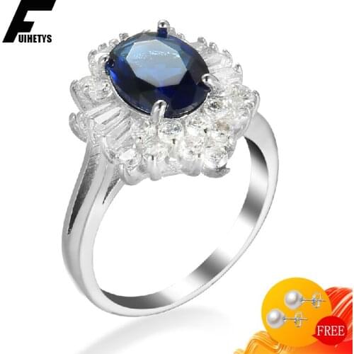 BaliJelry Charms Women Ring 925 Silver Jewelry Oval Shape Sapphire Zircon Gemstone Finger Rings Accessory for Wedding Engagement
