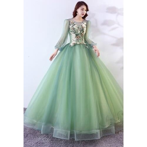 100%real vintage bean green long sleeve ball gown long dress vintage medieval dress Renaissance princess Victoria dress
