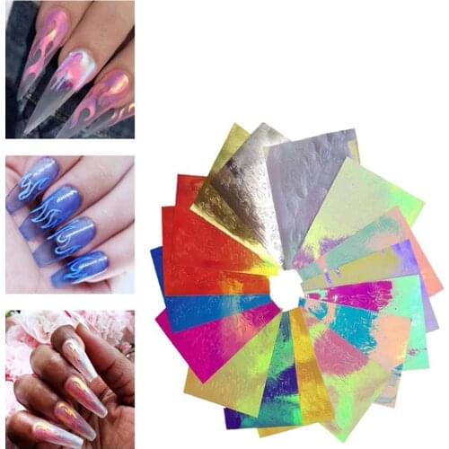 16 Sheets Charm Foils for Nail Holographic Transfer Foil Wraps Sticker Decals Starry Paper Manicure Decor Set Nail Art Tips