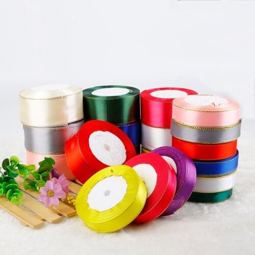 25 Yards Gold edge ribbon satin ribbons high quality gift packaging ribbons 20/38mm DIY Artificial Silk Roses Crafts Supplies