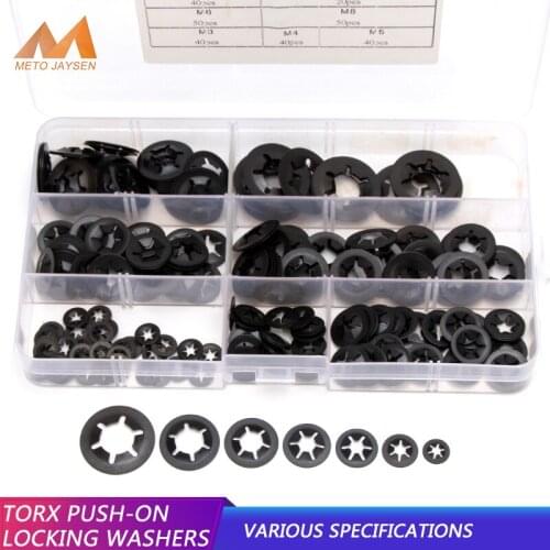 280pcs M3 M4 M5 M6 M8 M10 M12 Manganese Steel Push-on Locking Washers Star Nut Locking Fastener Assorted Kit