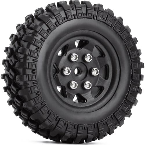 4Pcs Rubber Tires& Beadlock Wheel Rims 49*18mm for 1/24 Crawler Axial SCX24 90081 Deadbolt RC Car Parts