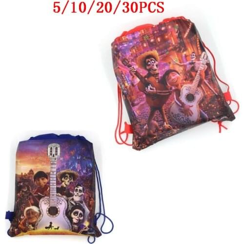 5/10/20/30PCS Disney COCO Cartoon Theme Non-woven Bag Fabric Backpack Kids Travel School Bag Decoration Drawstring Gift Bag