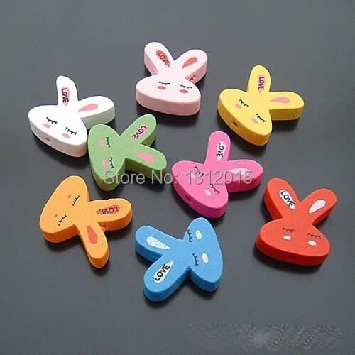 19x17mm 50pcs Multicolor Wooden Cute Rabbit Spacer Beads For Children Handmake DIY Accessory JG-010