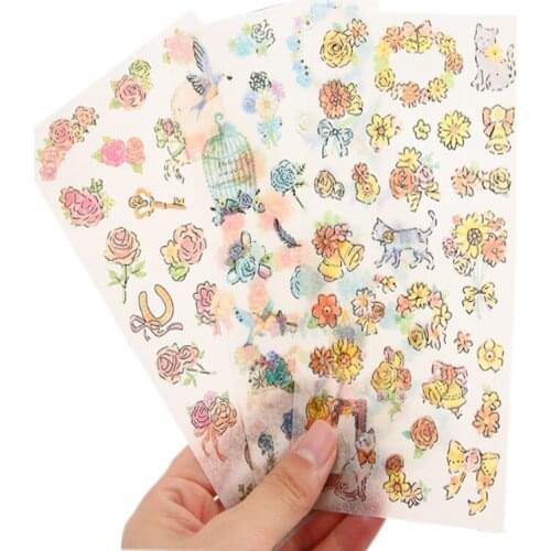 6pcs/lot Cute PVC Cat Flowers Diary Decorative Planner Stickers Scrapbooking For Decoration Photo Album Diary