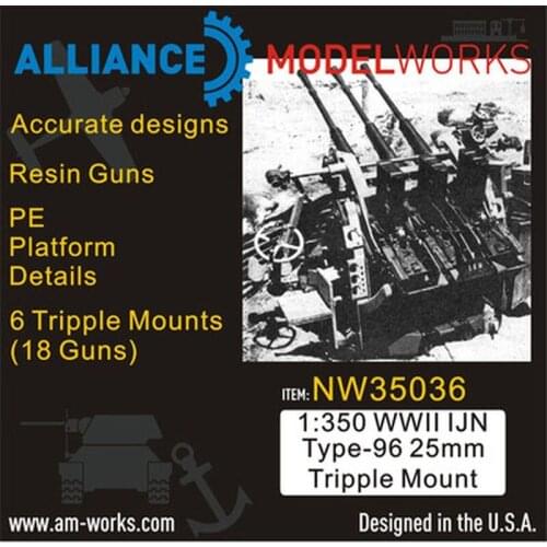AM-WORKS NW35036 1/350 WWII IJN Type-96 25mm Triple Mount - 6 Triple Mounts - Upgrade Detail Set