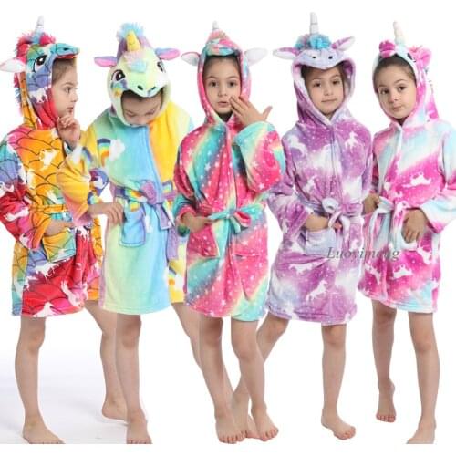 Unicorn Hooded Children Bathrobes Baby Rainbow Bath Robe Animal For Boys Girls Pyjamas Nightgown Kids Sleepwear Dreessing Gown