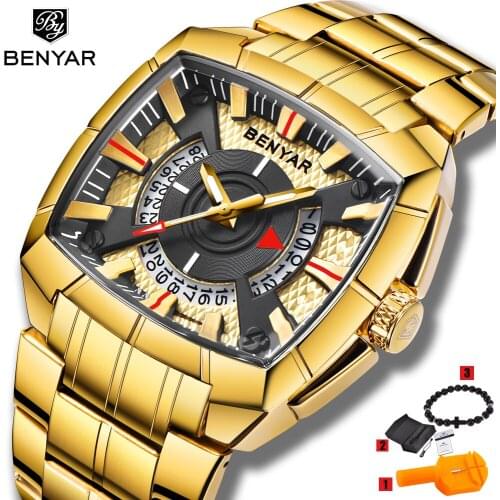 Benyar 2019 New Mens Watches Brand Luxury Quartz Watch Business Watches Gold Steel Watch Men Clock Montre Homme Relogio Masculi
